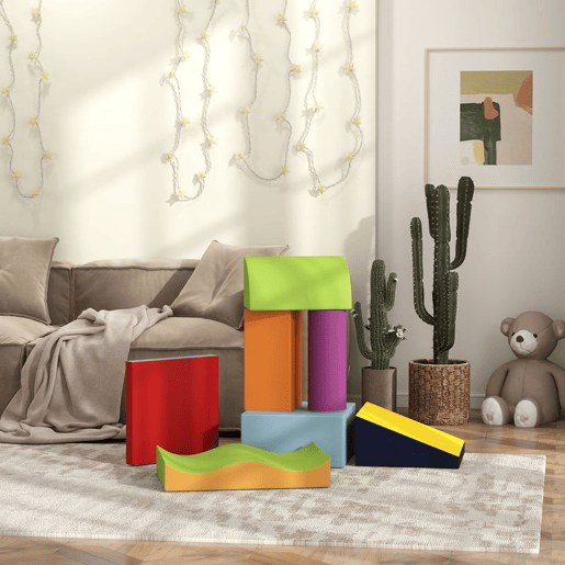HOMCOM Conjunto de 7 Blocos de Psicomotricidade em Espuma para Crianças de 1-3 Anos, para Trepar, Gatinhar e Equilibrar-se, Multicolor