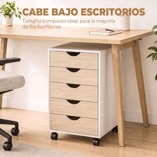 HOMCOM Gaveteiro de Escritório com Rodas, 5 Gavetas, Arquivador Móvel, para Estúdio e Sala, 40x40x67 cm, Branco e Natural HOMCOM Gaveteiro de Escritório com Rodas, 5 Gavetas, Arquivador Móvel, para Estúdio e Sala, 40x40x67 cm, Branco e Natural