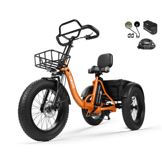Bicicleta elétrica ESKUTE T302 Pro 250W 48V20.8Ah Dobrável Acessórios Travões disco Laranja