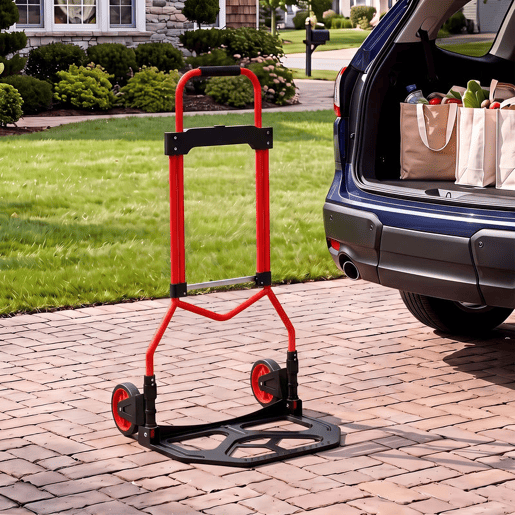 HOMCOM Carrinho de Carga Dobrável com Pega Telescópica Ajustável, até 60 kg, com Rodas, para Garagem, Escritório, Bagagem, Mudanças e Compras, Vermelho HOMCOM Carrinho de Carga Dobrável com Pega Telescópica Ajustável, até 60 kg, com Rodas, para Garagem, Escritório, Bagagem, Mudanças e Compras, Vermelho