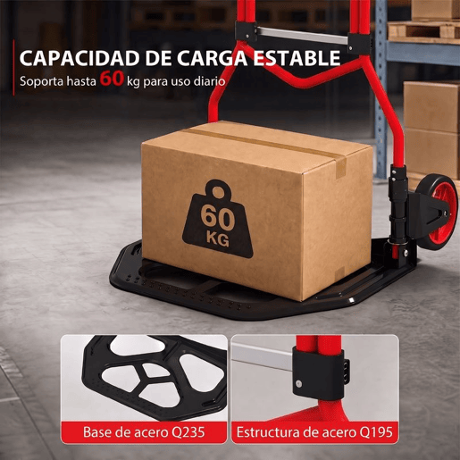 HOMCOM Carrinho de Carga Dobrável com Pega Telescópica Ajustável, até 60 kg, com Rodas, para Garagem, Escritório, Bagagem, Mudanças e Compras, Vermelho HOMCOM Carrinho de Carga Dobrável com Pega Telescópica Ajustável, até 60 kg, com Rodas, para Garagem, Escritório, Bagagem, Mudanças e Compras, Vermelho