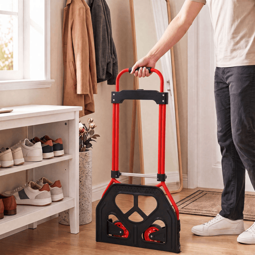 HOMCOM Carrinho de Carga Dobrável com Pega Telescópica Ajustável, até 60 kg, com Rodas, para Garagem, Escritório, Bagagem, Mudanças e Compras, Vermelho HOMCOM Carrinho de Carga Dobrável com Pega Telescópica Ajustável, até 60 kg, com Rodas, para Garagem, Escritório, Bagagem, Mudanças e Compras, Vermelho
