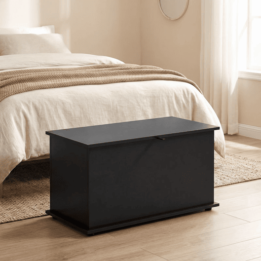 HOMCOM Baú de Arrumação 102L, Banco Sapateira com Dobradiça de Segurança, Estilo Moderno, para Corredor, Quarto, Hall de Entrada e Sala de Estar, 80x40x45 cm, Preto
