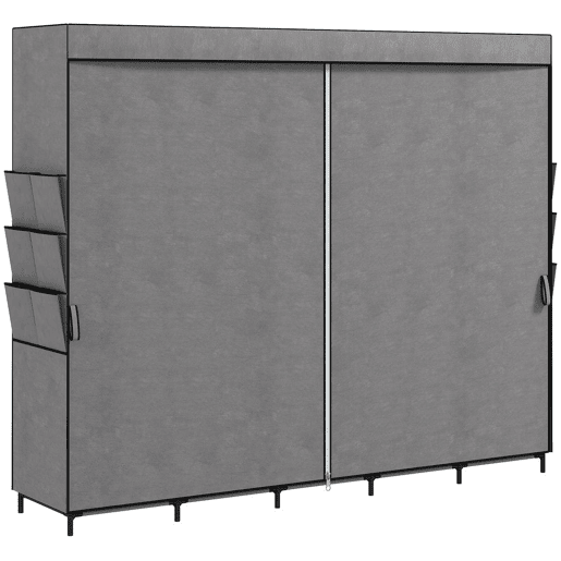 HOMCOM Roupeiro de Tecido com 5 Varões, 5 Prateleiras e 6 Bolsos Laterais, Fecho de Correr, Estrutura em Aço, 212x45x167 cm, Cinzento HOMCOM Roupeiro de Tecido com 5 Varões, 5 Prateleiras e 6 Bolsos Laterais, Fecho de Correr, Estrutura em Aço, 212x45x167 cm, Cinzento