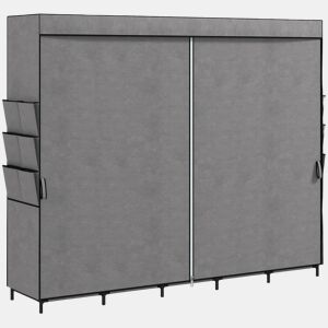 HOMCOM Roupeiro de Tecido com 5 Varões, 5 Prateleiras e 6 Bolsos Laterais, Fecho de Correr, Estrutura em Aço, 212x45x167 cm, Cinzento