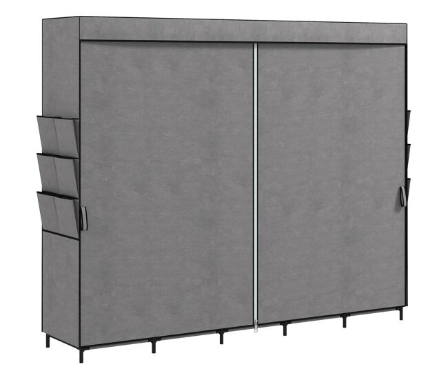 Homcom armario de tela, armario ropero con 5 barras, 5 estantes, 6 bolsillos laterales, cremallera, marco de acero, para dormitorio, espacio pequeño, 212x45x167 cm, gris