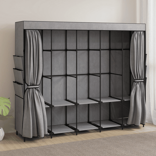 HOMCOM Roupeiro de Tecido com 5 Varões, 5 Prateleiras e 6 Bolsos Laterais, Fecho de Correr, Estrutura em Aço, 212x45x167 cm, Cinzento HOMCOM Roupeiro de Tecido com 5 Varões, 5 Prateleiras e 6 Bolsos Laterais, Fecho de Correr, Estrutura em Aço, 212x45x167 cm, Cinzento