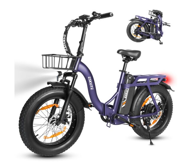 Eskute d202 e-bike - motor 250w batería 48v20.8ah 20x4 frenos de disco mecánicos - morado