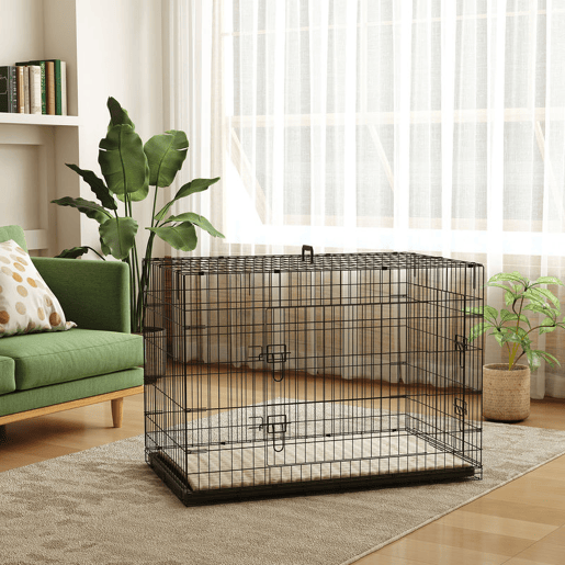 PawHut Jaula Dobrável para Cães Grandes e Extra Grandes com Almofada, 2 Portas, Tabuleiro Amovível e Estrutura Metálica, 106x71,5x76 cm, Preto e Bege PawHut Jaula Dobrável para Cães Grandes e Extra Grandes com Almofada, 2 Portas, Tabuleiro Amovível e Estrutura Metálica, 106x71,5x76 cm, Preto e Bege