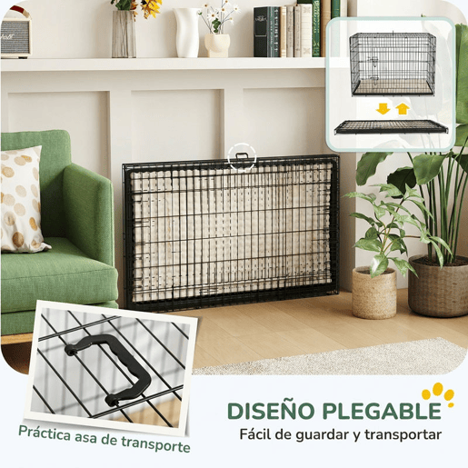 PawHut Jaula Dobrável para Cães Grandes e Extra Grandes com Almofada, 2 Portas, Tabuleiro Amovível e Estrutura Metálica, 106x71,5x76 cm, Preto e Bege PawHut Jaula Dobrável para Cães Grandes e Extra Grandes com Almofada, 2 Portas, Tabuleiro Amovível e Estrutura Metálica, 106x71,5x76 cm, Preto e Bege