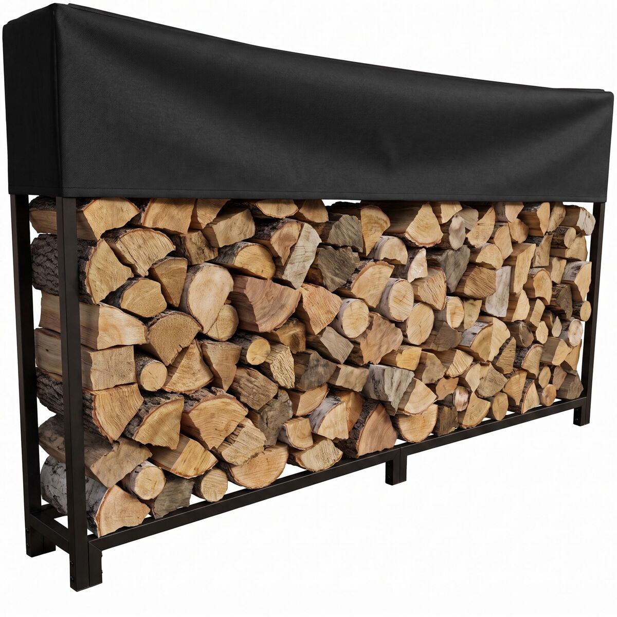 Leñero meriden – almacenamiento elegante y práctico para tu leña metal negro 25x200x115 cm