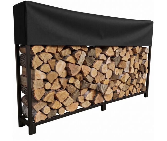 Leñero meriden – almacenamiento elegante y práctico para tu leña metal negro 25x200x115 cm