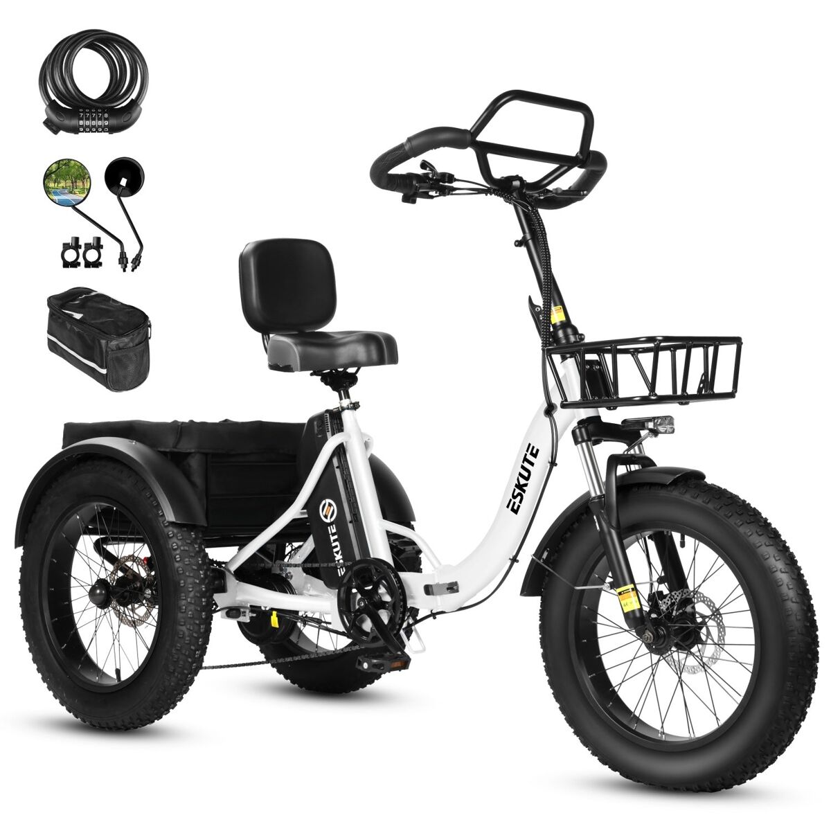 Bicicleta eléctrica eskute t302 pro 250w 48v20.8ah plegable frenos disco accesorios blanco