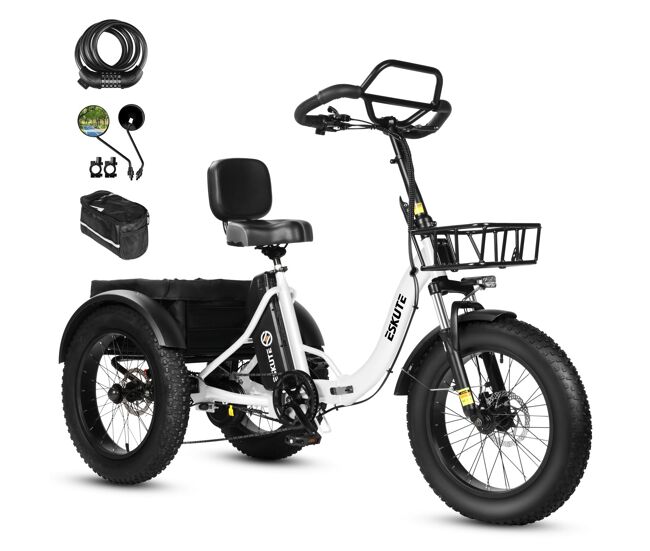 Bicicleta eléctrica eskute t302 pro 250w 48v20.8ah plegable frenos disco accesorios blanco