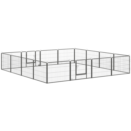 PawHut Parque para Cães com 16 Painéis 80x60 cm, 2 Portas com Fecho, Recinto em Aço para Interior e Exterior, Cinzento PawHut Parque para Cães com 16 Painéis 80x60 cm, 2 Portas com Fecho, Recinto em Aço para Interior e Exterior, Cinzento