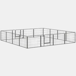 PawHut Parque para Cães com 16 Painéis 80x60 cm, 2 Portas com Fecho, Recinto em Aço para Interior e Exterior, Cinzento