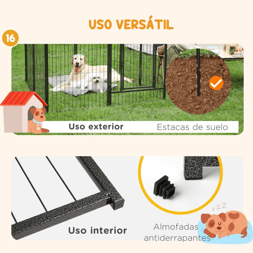 PawHut Parque para Cães com 16 Painéis 80x60 cm, 2 Portas com Fecho, Recinto em Aço para Interior e Exterior, Cinzento PawHut Parque para Cães com 16 Painéis 80x60 cm, 2 Portas com Fecho, Recinto em Aço para Interior e Exterior, Cinzento