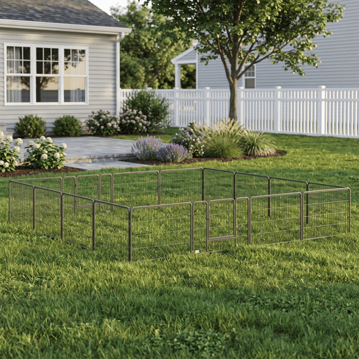 PawHut Parque para Cães com 16 Painéis 80x60 cm, 2 Portas com Fecho, Recinto em Aço para Interior e Exterior, Cinzento PawHut Parque para Cães com 16 Painéis 80x60 cm, 2 Portas com Fecho, Recinto em Aço para Interior e Exterior, Cinzento
