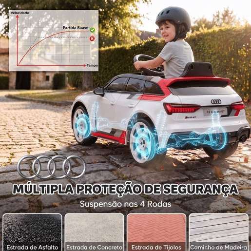 AIYAPLAY Carro Elétrico para Crianças Audi RS 6 Avant GT 12V com Comando à Distância 2,4 G, Arranque Suave, Suspensão, MP3 e Luzes LED, Branco