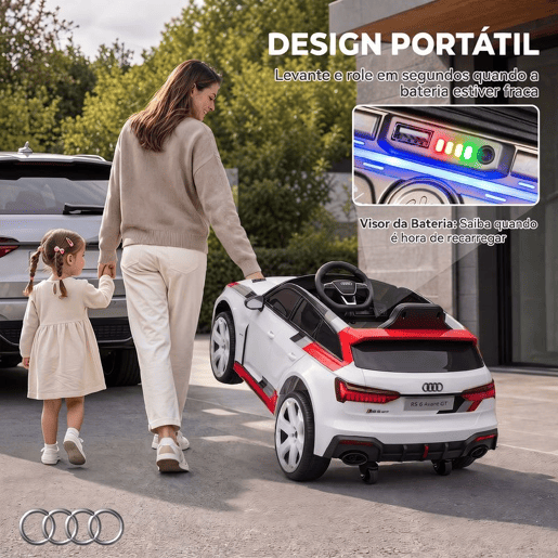 AIYAPLAY Carro Elétrico para Crianças Audi RS 6 Avant GT 12V com Comando à Distância 2,4 G, Arranque Suave, Suspensão, MP3 e Luzes LED, Branco