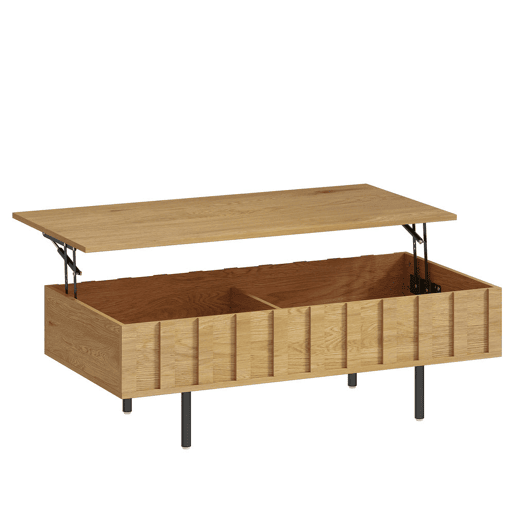 HOMCOM Mesa de Centro Elevatória com 2 Compartimentos Ocultos e Pés Metálicos 110x55x36,5 cm Carvalho HOMCOM Mesa de Centro Elevatória com 2 Compartimentos Ocultos e Pés Metálicos 110x55x36,5 cm Carvalho