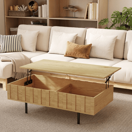 HOMCOM Mesa de Centro Elevatória com 2 Compartimentos Ocultos e Pés Metálicos 110x55x36,5 cm Carvalho HOMCOM Mesa de Centro Elevatória com 2 Compartimentos Ocultos e Pés Metálicos 110x55x36,5 cm Carvalho