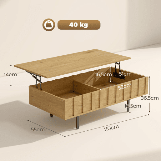 HOMCOM Mesa de Centro Elevatória com 2 Compartimentos Ocultos e Pés Metálicos 110x55x36,5 cm Carvalho HOMCOM Mesa de Centro Elevatória com 2 Compartimentos Ocultos e Pés Metálicos 110x55x36,5 cm Carvalho
