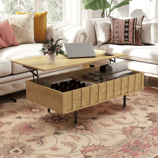 HOMCOM Mesa de Centro Elevatória com 2 Compartimentos Ocultos e Pés Metálicos 110x55x36,5 cm Carvalho HOMCOM Mesa de Centro Elevatória com 2 Compartimentos Ocultos e Pés Metálicos 110x55x36,5 cm Carvalho