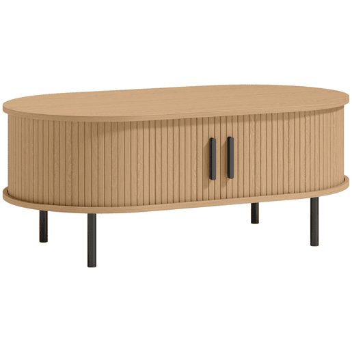 HOMCOM Mesa de Centro com Portas Deslizantes, Mesa de Café Oval para Sala com Armazenamento Oculto e Pés de Metal, Estilo Moderno de Meados do Século, 100x55x40 cm, Madeira Natural HOMCOM Mesa de Centro com Portas Deslizantes, Mesa de Café Oval para Sala com Armazenamento Oculto e Pés de Metal, Estilo Moderno de Meados do Século, 100x55x40 cm, Madeira Natural