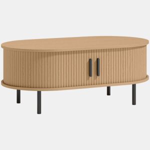 HOMCOM Mesa de Centro com Portas Deslizantes, Mesa de Café Oval para Sala com Armazenamento Oculto e Pés de Metal, Estilo Moderno de Meados do Século, 100x55x40 cm, Madeira Natural