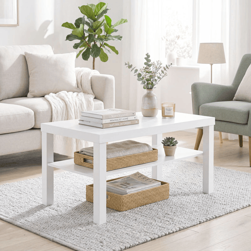 HOMCOM Mesa de Centro, Mesa de Café para Sala com Prateleira Aberta, Tampo Grosso, para Sala de Estar, Sala de Jantar, Escritório, 90x45x44,5 cm, Branco HOMCOM Mesa de Centro, Mesa de Café para Sala com Prateleira Aberta, Tampo Grosso, para Sala de Estar, Sala de Jantar, Escritório, 90x45x44,5 cm, Branco