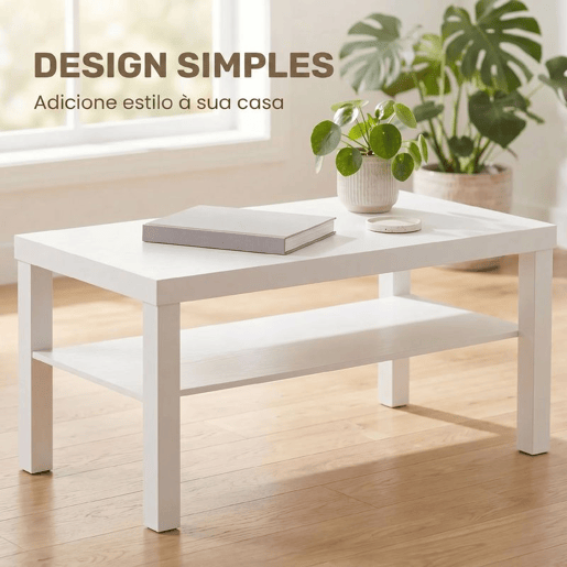 HOMCOM Mesa de Centro, Mesa de Café para Sala com Prateleira Aberta, Tampo Grosso, para Sala de Estar, Sala de Jantar, Escritório, 90x45x44,5 cm, Branco HOMCOM Mesa de Centro, Mesa de Café para Sala com Prateleira Aberta, Tampo Grosso, para Sala de Estar, Sala de Jantar, Escritório, 90x45x44,5 cm, Branco