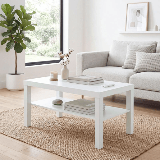 HOMCOM Mesa de Centro, Mesa de Café para Sala com Prateleira Aberta, Tampo Grosso, para Sala de Estar, Sala de Jantar, Escritório, 90x45x44,5 cm, Branco HOMCOM Mesa de Centro, Mesa de Café para Sala com Prateleira Aberta, Tampo Grosso, para Sala de Estar, Sala de Jantar, Escritório, 90x45x44,5 cm, Branco