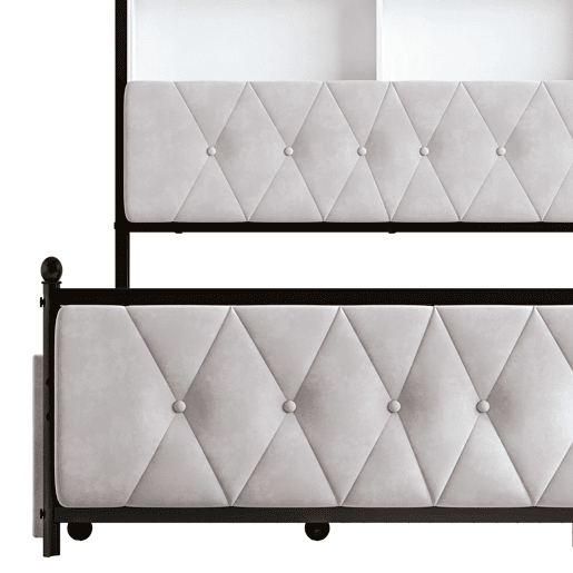 Cama Estofada 140x200 cm Bege em Veludo com 4 Gavetas, Iluminação LED, USB, Tipo-C e Cabeceira com Arrumação