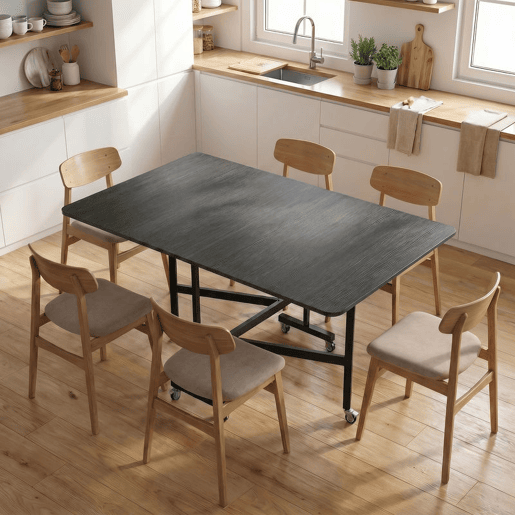 HOMCOM Mesa Dobrável de Jantar para 4-6 Pessoas Mesa de Cozinha com Rodas e Abas Rebatíveis 120x80x73 cm Preto