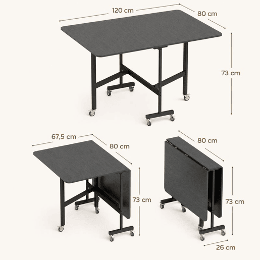 HOMCOM Mesa Dobrável de Jantar para 4-6 Pessoas Mesa de Cozinha com Rodas e Abas Rebatíveis 120x80x73 cm Preto