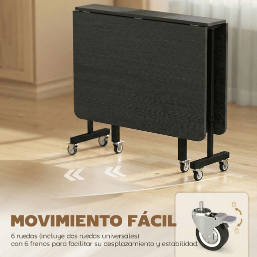 HOMCOM Mesa Dobrável de Jantar para 4-6 Pessoas Mesa de Cozinha com Rodas e Abas Rebatíveis 120x80x73 cm Preto