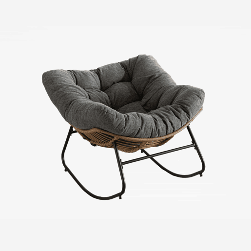 Cadeirão de baloiço estofado em chenille - design moderno para sala, quarto e quarto infantil - cinzento Cadeirão de baloiço estofado em chenille - design moderno para sala, quarto e quarto infantil - cinzento