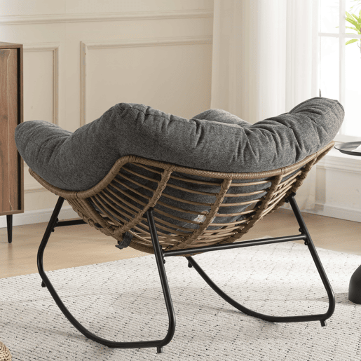Cadeirão de baloiço estofado em chenille - design moderno para sala, quarto e quarto infantil - cinzento Cadeirão de baloiço estofado em chenille - design moderno para sala, quarto e quarto infantil - cinzento