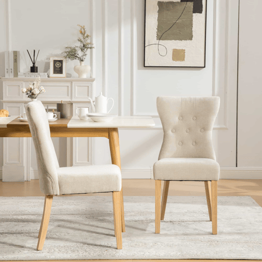 Cadeiras de jantar - conjunto de 2 - modernas e de alta qualidade, estofadas em chenille, com estrutura e pernas em madeira maciça, com detalhes em rebites - Bege