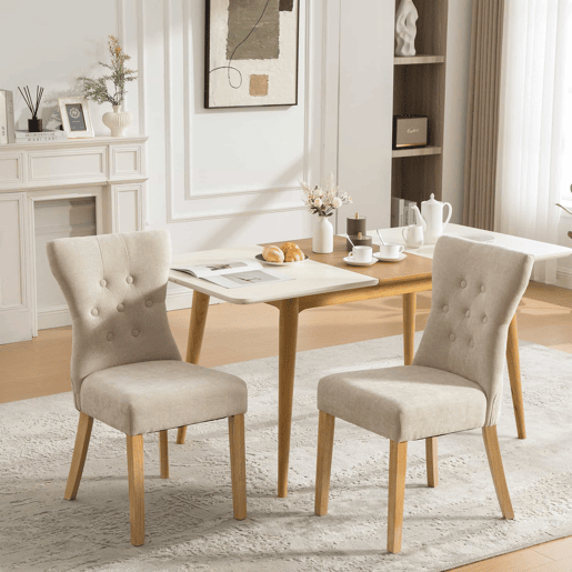 Cadeiras de jantar - conjunto de 2 - modernas e de alta qualidade, estofadas em chenille, com estrutura e pernas em madeira maciça, com detalhes em rebites - Bege