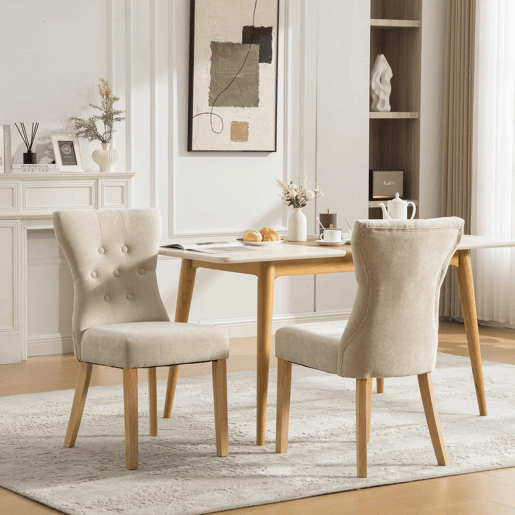 Cadeiras de jantar - conjunto de 2 - modernas e de alta qualidade, estofadas em chenille, com estrutura e pernas em madeira maciça, com detalhes em rebites - Bege