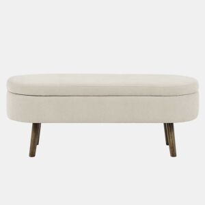 Banco com arrumação multifuncional 110x40x42 cm - tecido de chenille macio, pés de madeira, estrutura em madeira maciça, 20 L de arrumação, uso multifuncional: quarto, sala, sapateira, hall de entrada - Bege