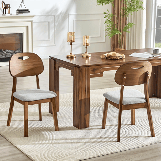 Conjunto de 2 cadeiras de jantar 50x44x88 cm - encosto oval, design moderno em madeira com assento almofadado e pega - cinzento Conjunto de 2 cadeiras de jantar 50x44x88 cm - encosto oval, design moderno em madeira com assento almofadado e pega - cinzento