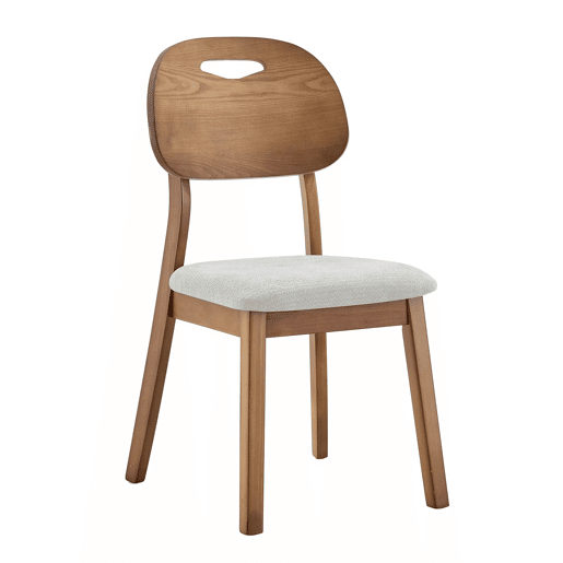 Conjunto de 2 cadeiras de jantar 50x44x88 cm - encosto oval, design moderno em madeira com assento almofadado e pega - cinzento Conjunto de 2 cadeiras de jantar 50x44x88 cm - encosto oval, design moderno em madeira com assento almofadado e pega - cinzento