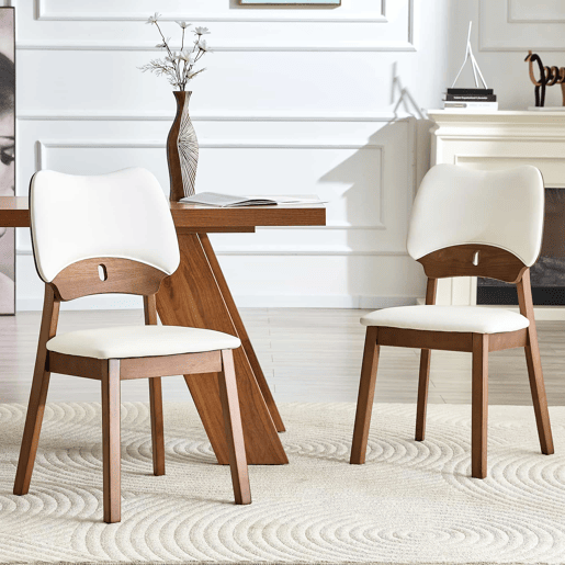 2 cadeiras de jantar - encosto em forma de borboleta, estrutura em madeira, assento almofadado, design moderno - Branco 2 cadeiras de jantar - encosto em forma de borboleta, estrutura em madeira, assento almofadado, design moderno - Branco
