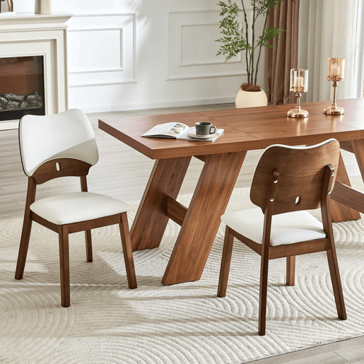 2 cadeiras de jantar - encosto em forma de borboleta, estrutura em madeira, assento almofadado, design moderno - Branco 2 cadeiras de jantar - encosto em forma de borboleta, estrutura em madeira, assento almofadado, design moderno - Branco