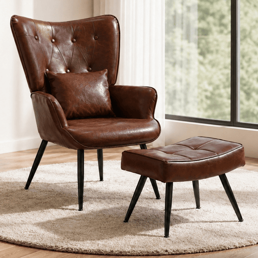 Poltrona Relax com Apoio de Pés, Encosto Alto Ergonómico e Assento Acolchoado