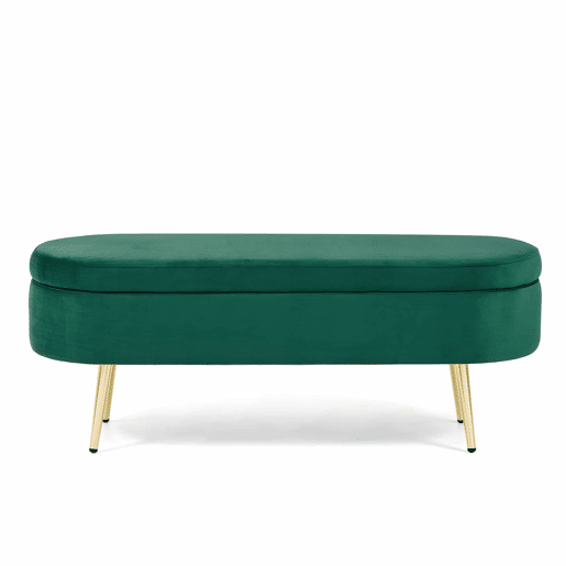 Banco com arrumação multifuncional 110 x 40 x 42 cm - veludo macio, pés metálicos, estrutura em madeira maciça, 20 L de arrumação - verde Banco com arrumação multifuncional 110 x 40 x 42 cm - veludo macio, pés metálicos, estrutura em madeira maciça, 20 L de arrumação - verde