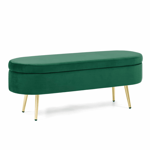 Banco com arrumação multifuncional 110 x 40 x 42 cm - veludo macio, pés metálicos, estrutura em madeira maciça, 20 L de arrumação - verde Banco com arrumação multifuncional 110 x 40 x 42 cm - veludo macio, pés metálicos, estrutura em madeira maciça, 20 L de arrumação - verde